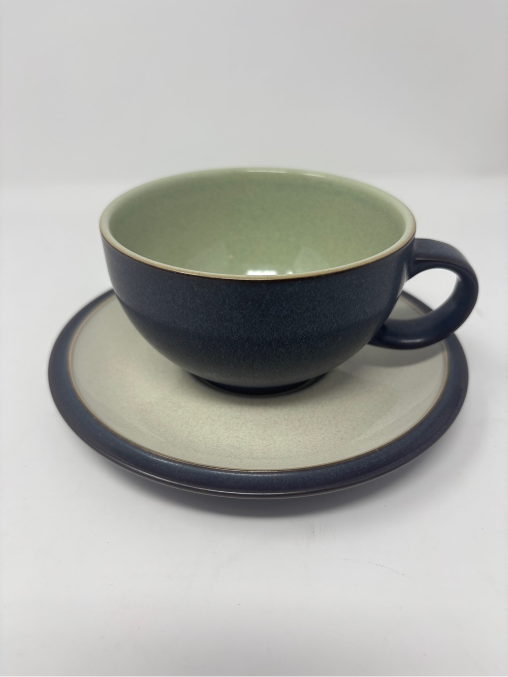 Vintage Denby Energy Charcoal & Sage Green Stoneware Tea Cup & Saucer Set
